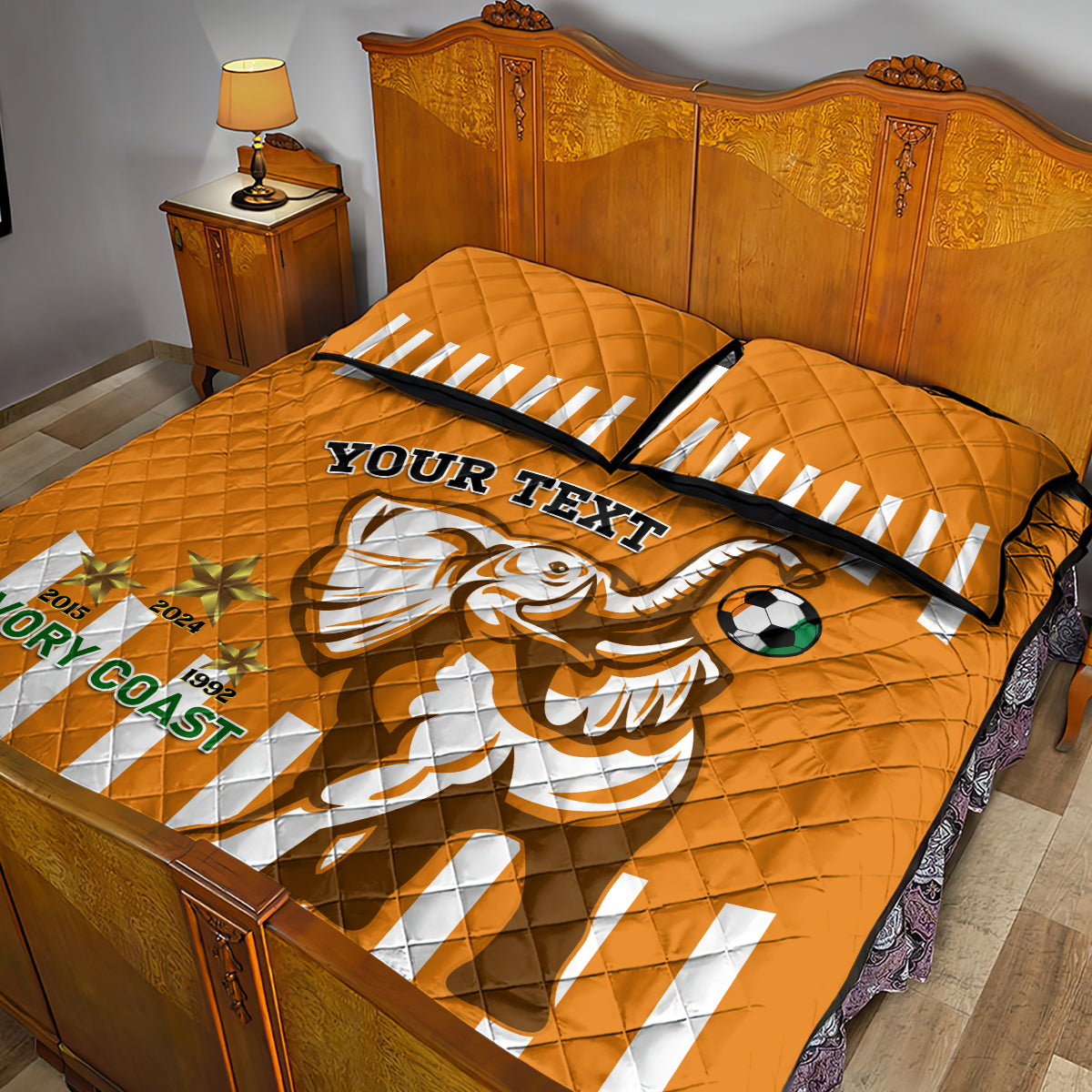Custom Ivory Coast Football Quilt Bed Set Les Elephants 3rd Champions Proud - Wonder Print Shop