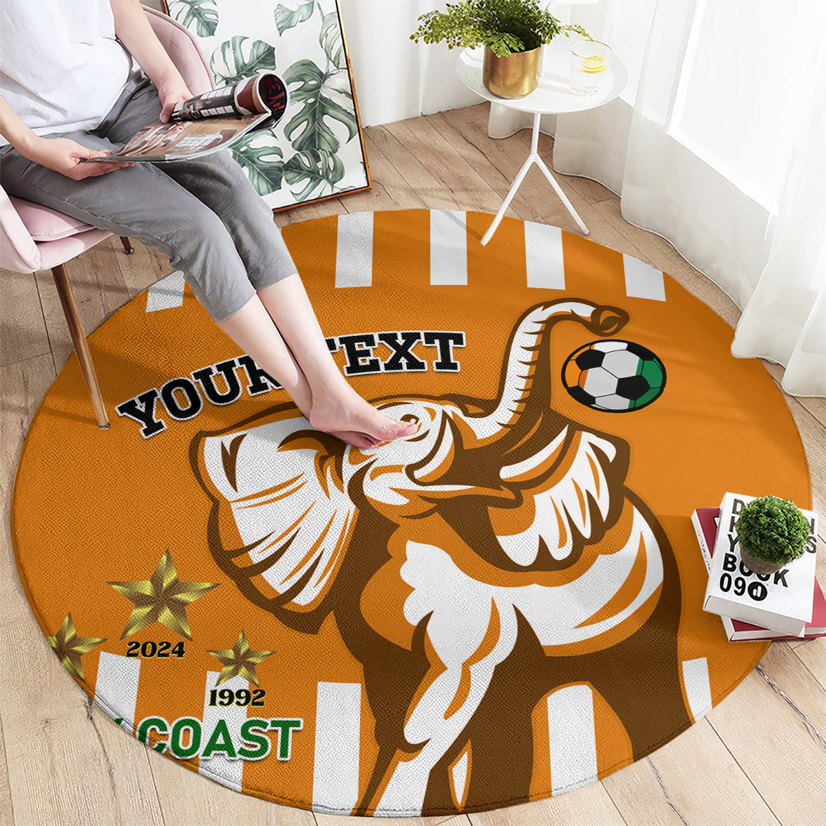 Custom Ivory Coast Football Round Carpet Les Elephants 3rd Champions Proud