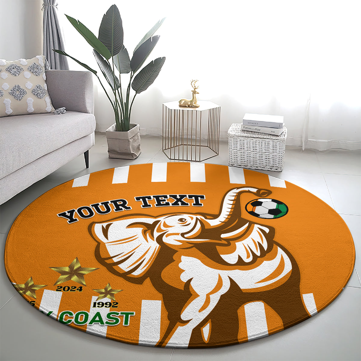 Custom Ivory Coast Football Round Carpet Les Elephants 3rd Champions Proud