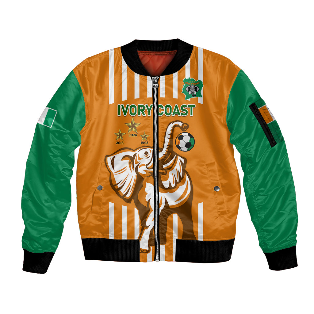Custom Ivory Coast Football Sleeve Zip Bomber Jacket Les Elephants 3rd Champions Proud - Wonder Print Shop