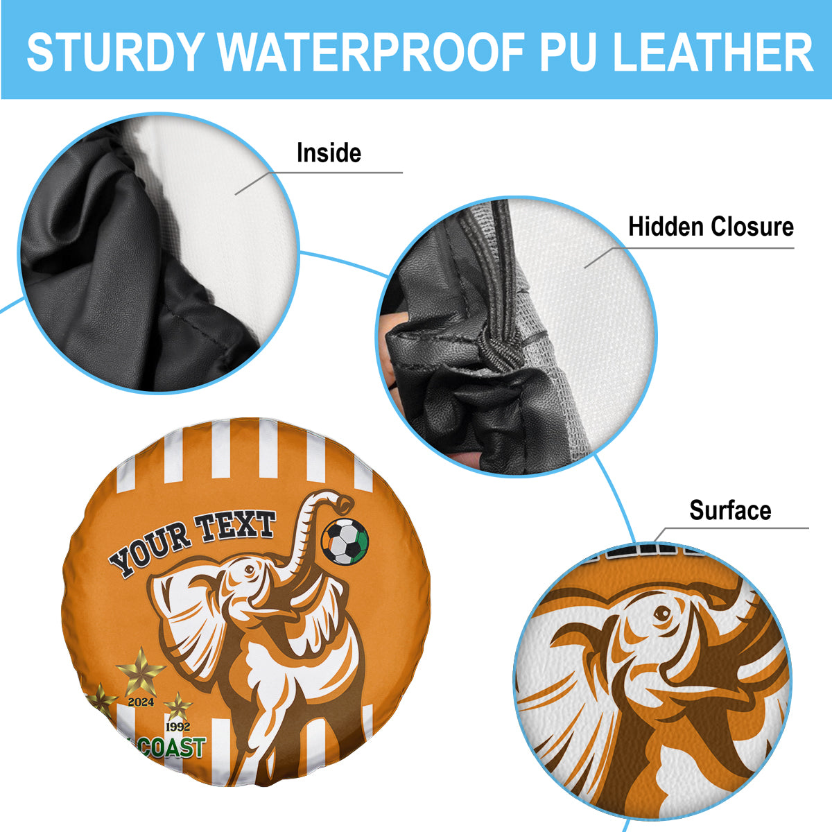 Custom Ivory Coast Football Spare Tire Cover Les Elephants 3rd Champions Proud - Wonder Print Shop