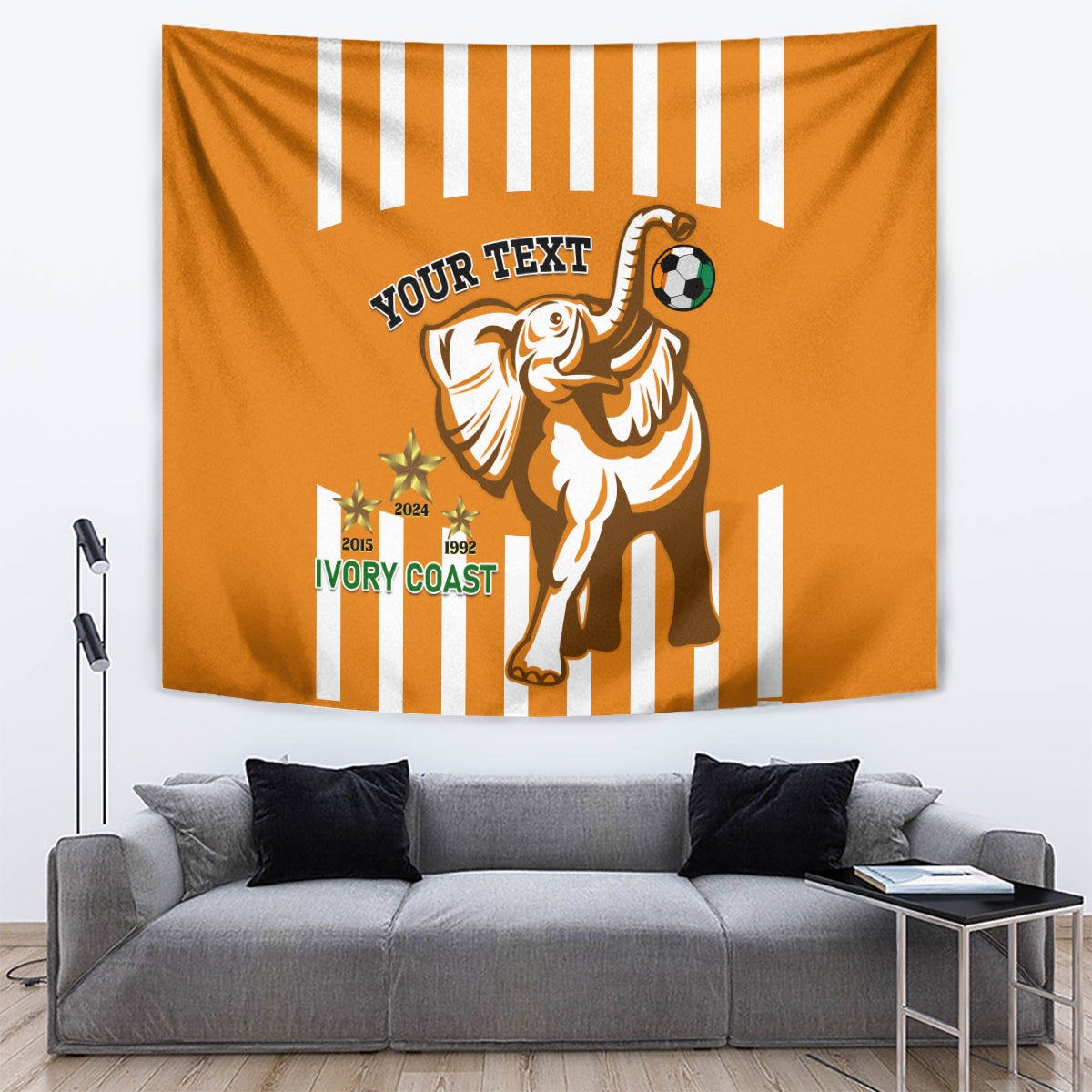 Custom Ivory Coast Football Tapestry Les Elephants 3rd Champions Proud - Wonder Print Shop