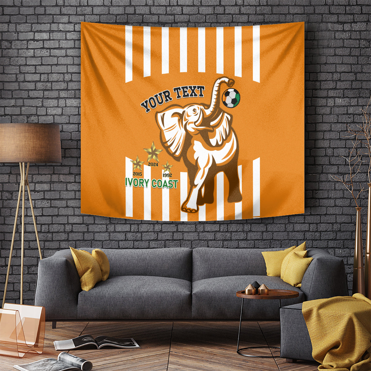 Custom Ivory Coast Football Tapestry Les Elephants 3rd Champions Proud - Wonder Print Shop