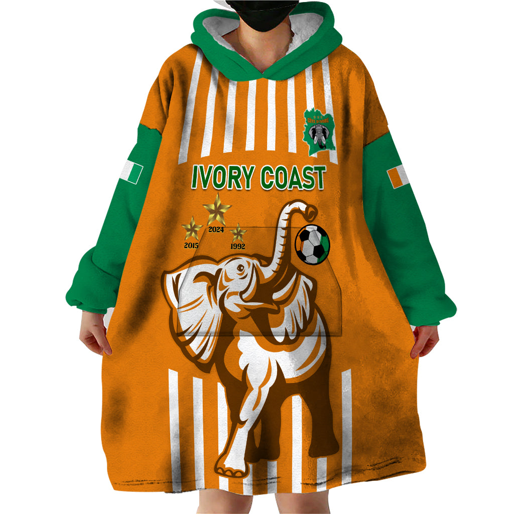 Custom Ivory Coast Football Wearable Blanket Hoodie Les Elephants 3rd Champions Proud - Wonder Print Shop