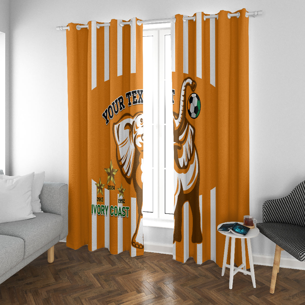 Custom Ivory Coast Football Window Curtain Les Elephants 3rd Champions Proud - Wonder Print Shop