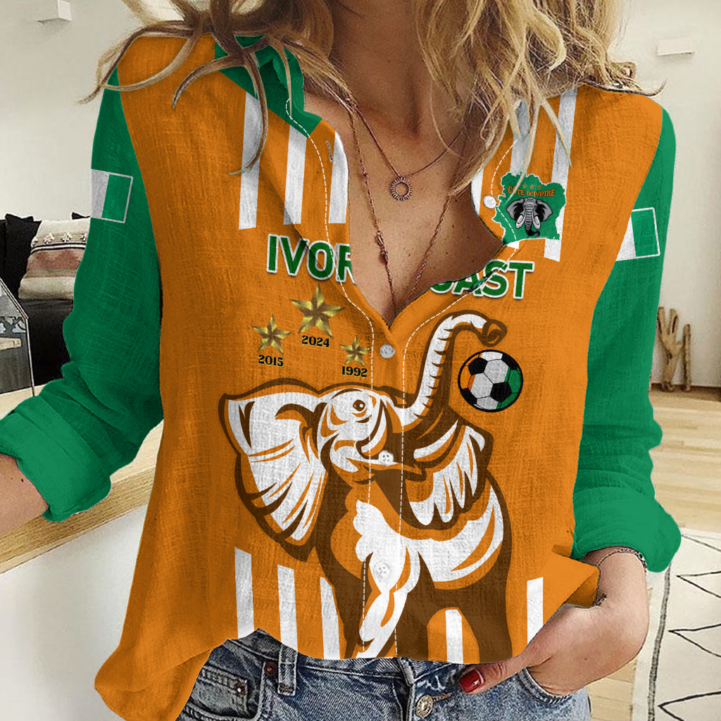 Custom Ivory Coast Football Women Casual Shirt Les Elephants 3rd Champions Proud - Wonder Print Shop
