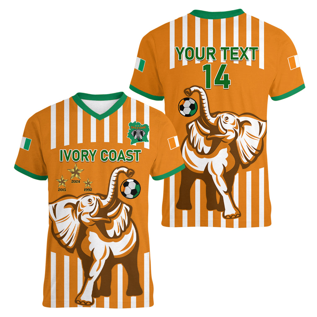 Custom Ivory Coast Football Women V Neck T Shirt Les Elephants 3rd Champions Proud - Wonder Print Shop