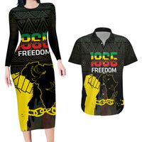 Juneteenth Freedom Day Couples Matching Long Sleeve Bodycon Dress and Hawaiian Shirt 1865 Black Independence African Pattern - Wonder Print Shop