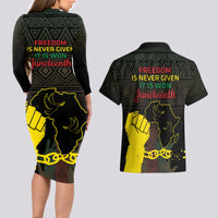 Juneteenth Freedom Day Couples Matching Long Sleeve Bodycon Dress and Hawaiian Shirt 1865 Black Independence African Pattern - Wonder Print Shop