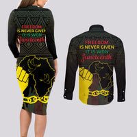 Juneteenth Freedom Day Couples Matching Long Sleeve Bodycon Dress and Long Sleeve Button Shirt 1865 Black Independence African Pattern - Wonder Print Shop