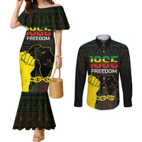 Juneteenth Freedom Day Couples Matching Mermaid Dress and Long Sleeve Button Shirt 1865 Black Independence African Pattern