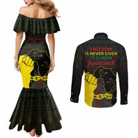 Juneteenth Freedom Day Couples Matching Mermaid Dress and Long Sleeve Button Shirt 1865 Black Independence African Pattern