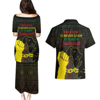 Juneteenth Freedom Day Couples Matching Puletasi and Hawaiian Shirt 1865 Black Independence African Pattern - Wonder Print Shop