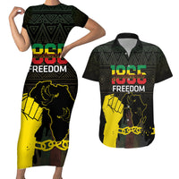 Juneteenth Freedom Day Couples Matching Short Sleeve Bodycon Dress and Hawaiian Shirt 1865 Black Independence African Pattern - Wonder Print Shop