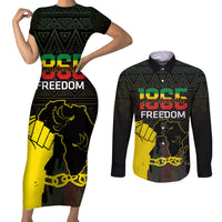 Juneteenth Freedom Day Couples Matching Short Sleeve Bodycon Dress and Long Sleeve Button Shirt 1865 Black Independence African Pattern - Wonder Print Shop