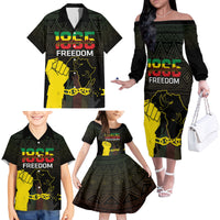 Juneteenth Freedom Day Family Matching Off The Shoulder Long Sleeve Dress and Hawaiian Shirt 1865 Black Independence African Pattern - Wonder Print Shop