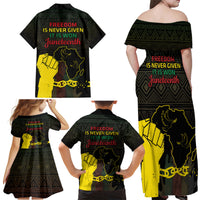 Juneteenth Freedom Day Family Matching Off Shoulder Maxi Dress and Hawaiian Shirt 1865 Black Independence African Pattern - Wonder Print Shop
