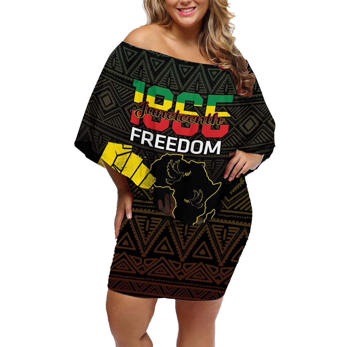 Juneteenth Freedom Day Family Matching Off Shoulder Short Dress and Hawaiian Shirt 1865 Black Independence African Pattern - Wonder Print Shop