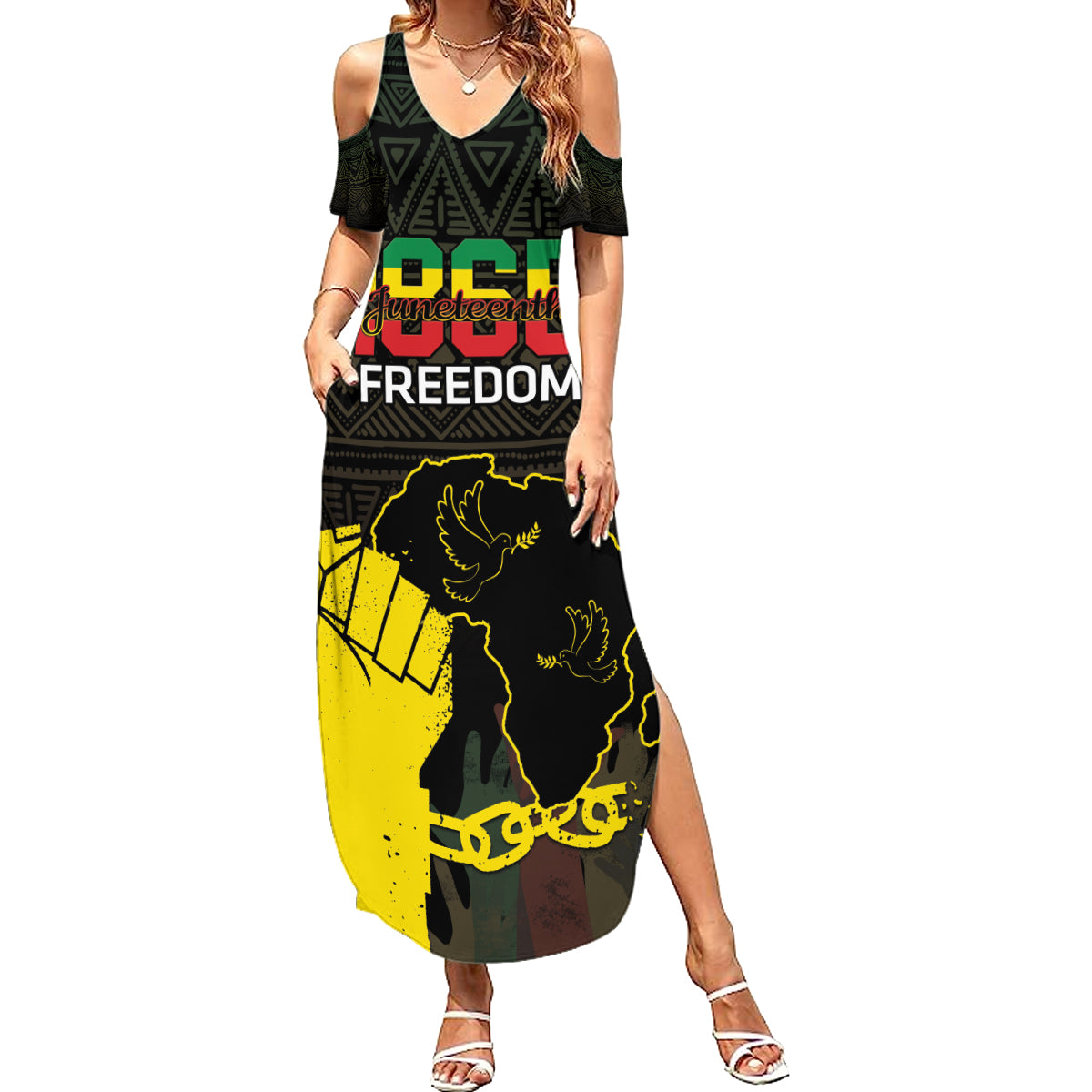 Juneteenth Freedom Day Family Matching Summer Maxi Dress and Hawaiian Shirt 1865 Black Independence African Pattern - Wonder Print Shop