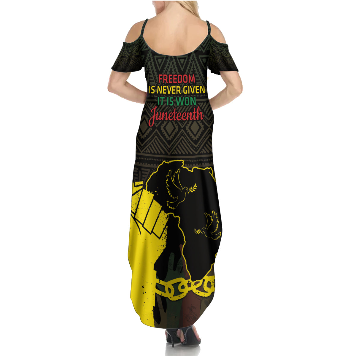 Juneteenth Freedom Day Family Matching Summer Maxi Dress and Hawaiian Shirt 1865 Black Independence African Pattern - Wonder Print Shop