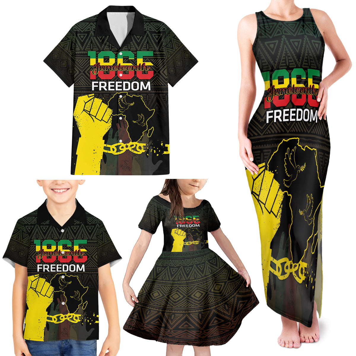 Juneteenth Freedom Day Family Matching Tank Maxi Dress and Hawaiian Shirt 1865 Black Independence African Pattern - Wonder Print Shop