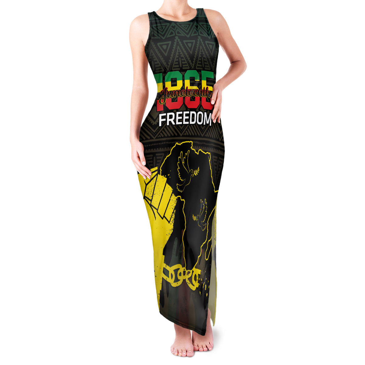 Juneteenth Freedom Day Family Matching Tank Maxi Dress and Hawaiian Shirt 1865 Black Independence African Pattern - Wonder Print Shop