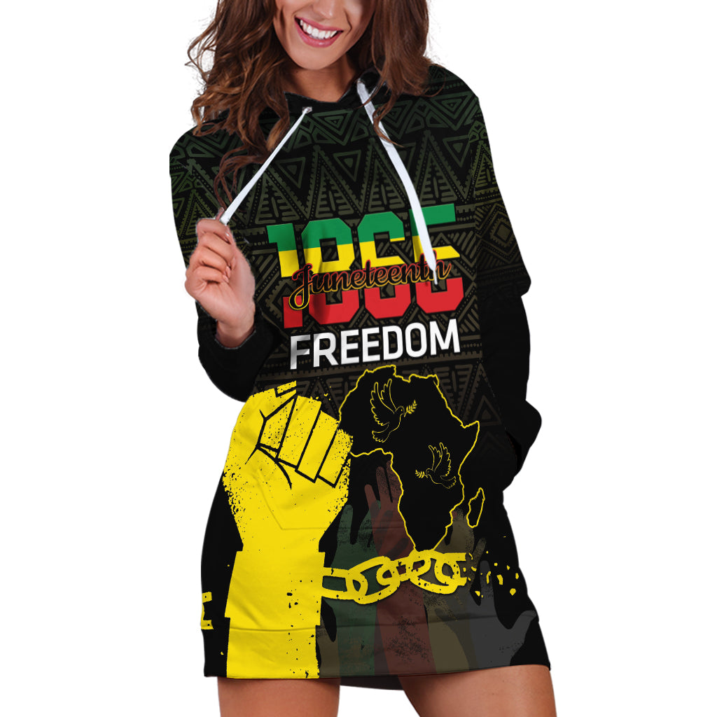 Juneteenth Freedom Day Hoodie Dress 1865 Black Independence African Pattern
