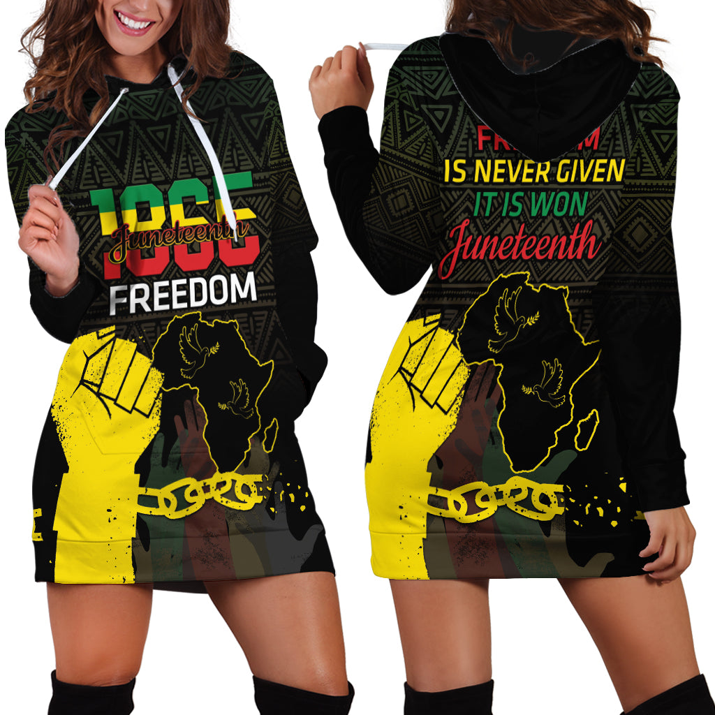 Juneteenth Freedom Day Hoodie Dress 1865 Black Independence African Pattern - Wonder Print Shop