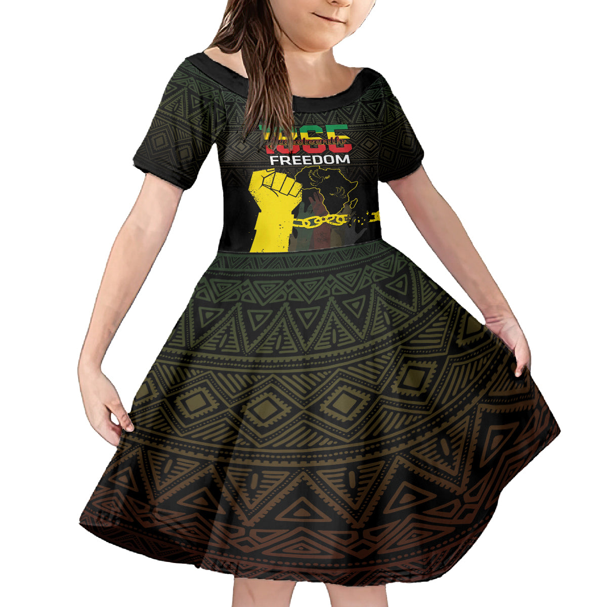 Juneteenth Freedom Day Kid Short Sleeve Dress 1865 Black Independence African Pattern - Wonder Print Shop