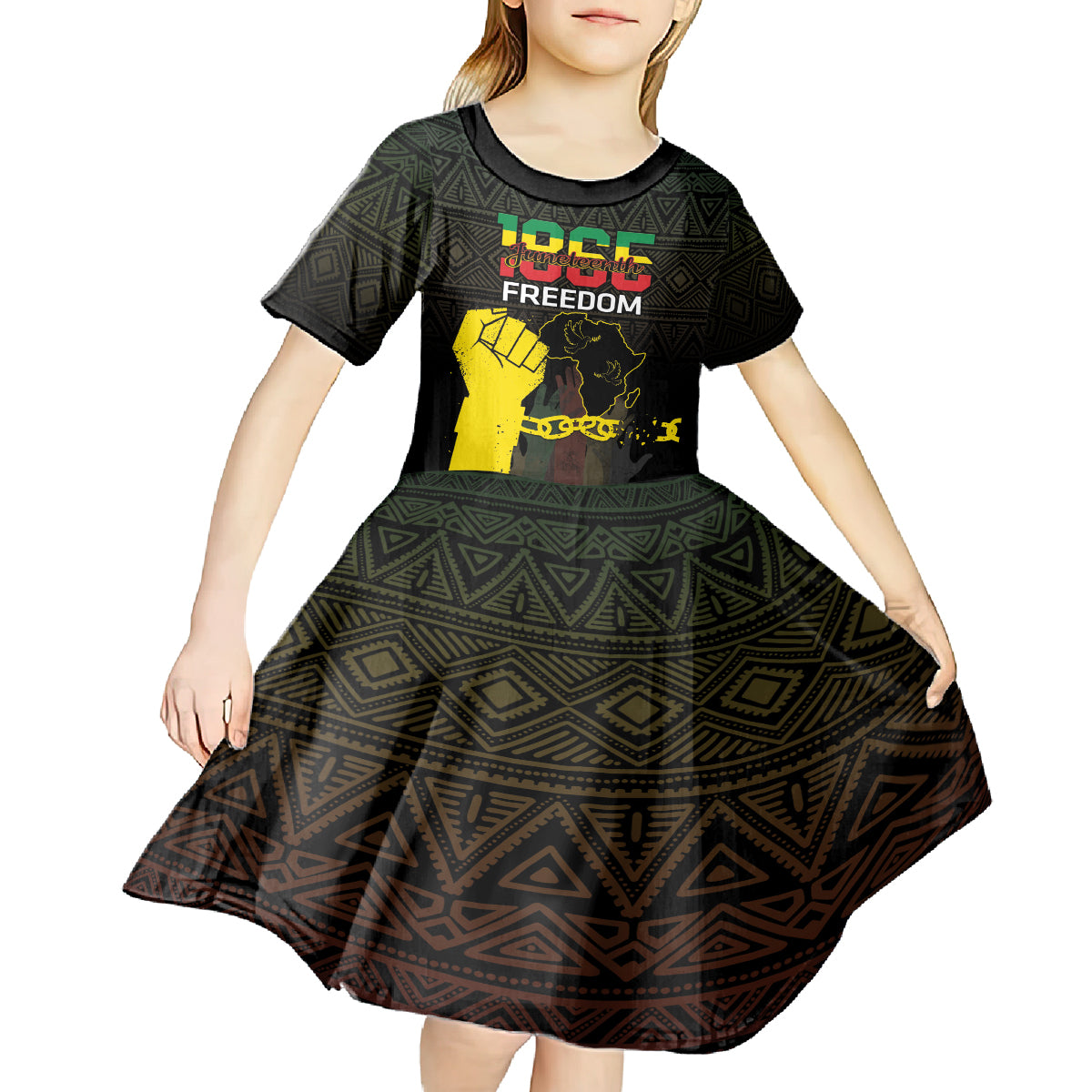 Juneteenth Freedom Day Kid Short Sleeve Dress 1865 Black Independence African Pattern - Wonder Print Shop