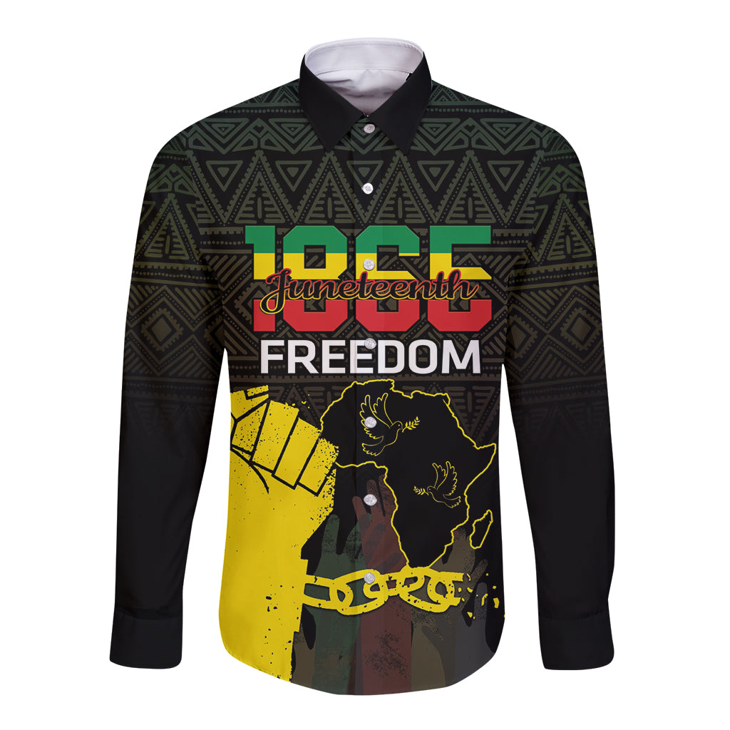 Juneteenth Freedom Day Long Sleeve Button Shirt 1865 Black Independence African Pattern - Wonder Print Shop