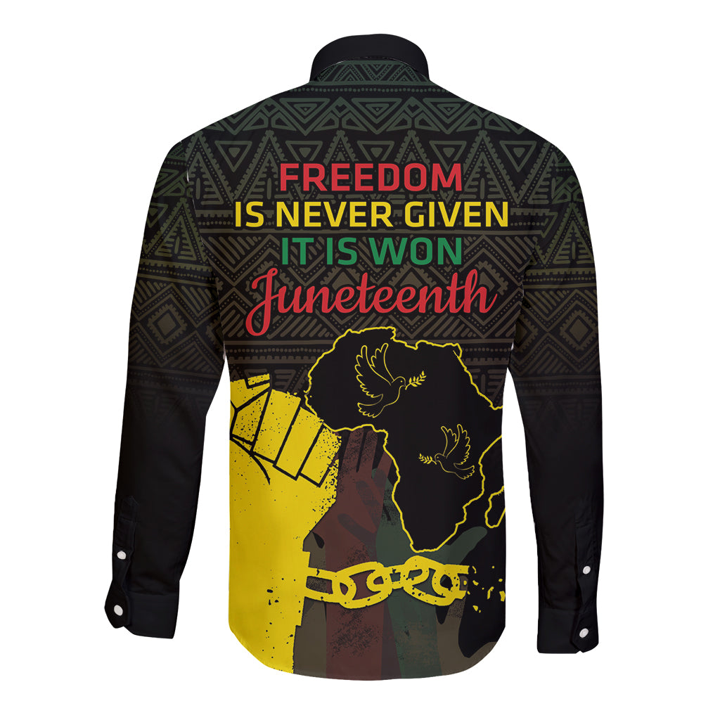 Juneteenth Freedom Day Long Sleeve Button Shirt 1865 Black Independence African Pattern - Wonder Print Shop