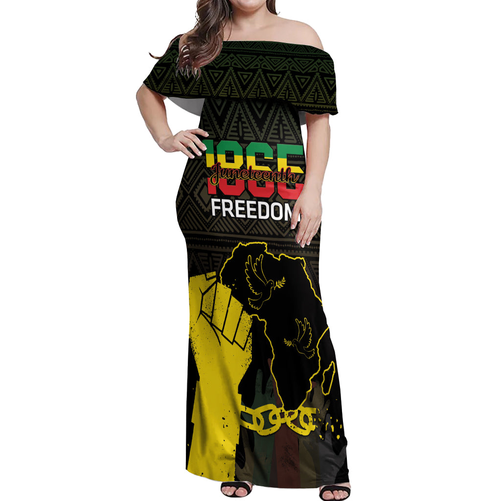Juneteenth Freedom Day Off Shoulder Maxi Dress 1865 Black Independence African Pattern - Wonder Print Shop