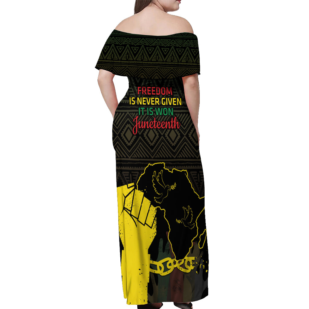 Juneteenth Freedom Day Off Shoulder Maxi Dress 1865 Black Independence African Pattern - Wonder Print Shop