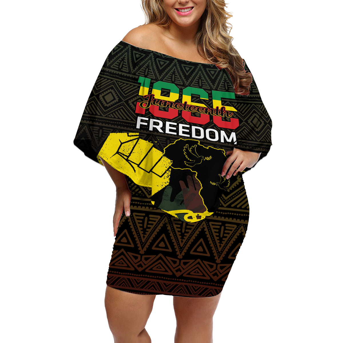 Juneteenth Freedom Day Off Shoulder Short Dress 1865 Black Independence African Pattern - Wonder Print Shop