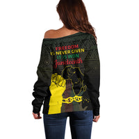 Juneteenth Freedom Day Off Shoulder Sweater 1865 Black Independence African Pattern - Wonder Print Shop