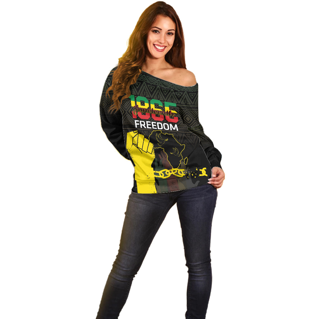 Juneteenth Freedom Day Off Shoulder Sweater 1865 Black Independence African Pattern - Wonder Print Shop