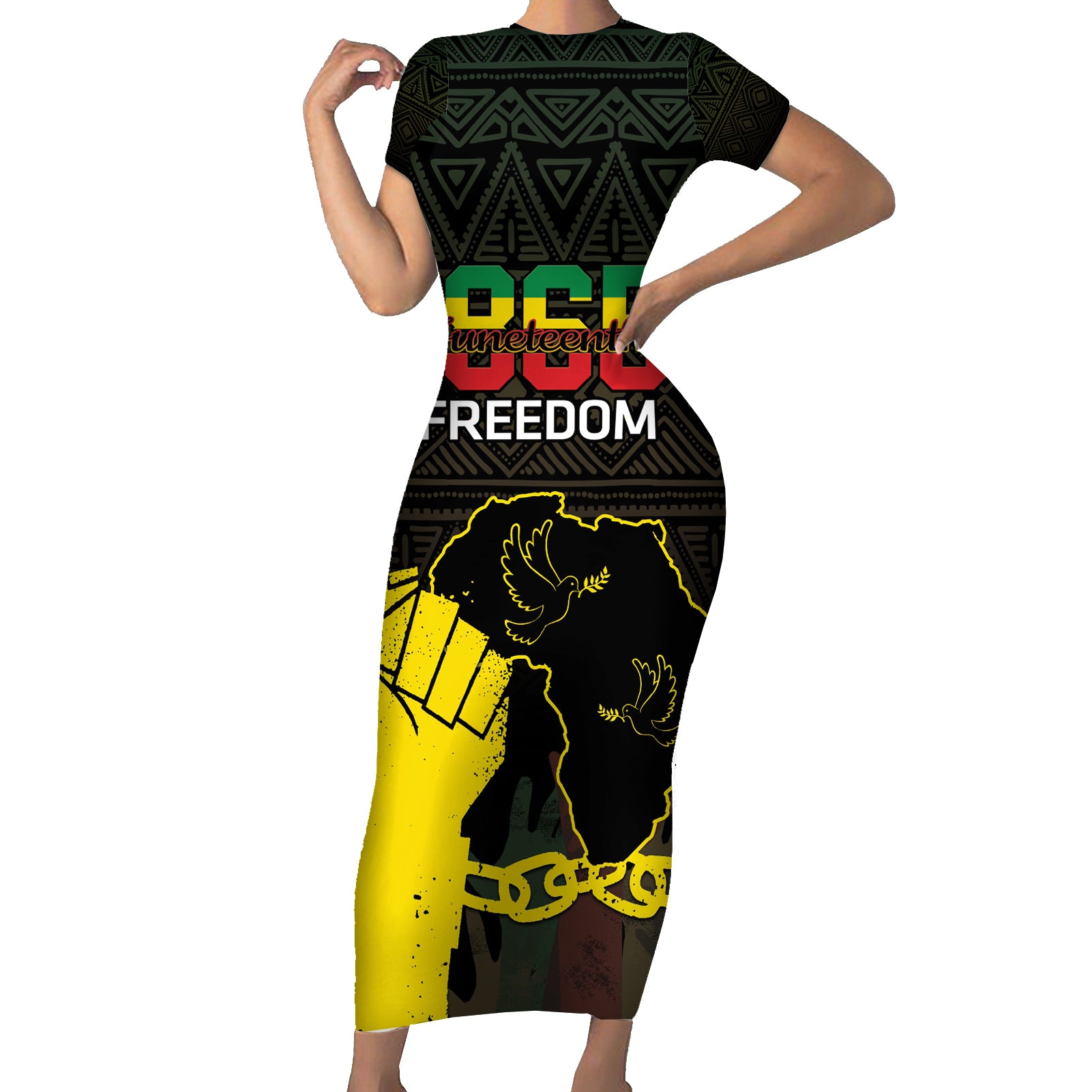 Juneteenth Freedom Day Short Sleeve Bodycon Dress 1865 Black Independence African Pattern - Wonder Print Shop