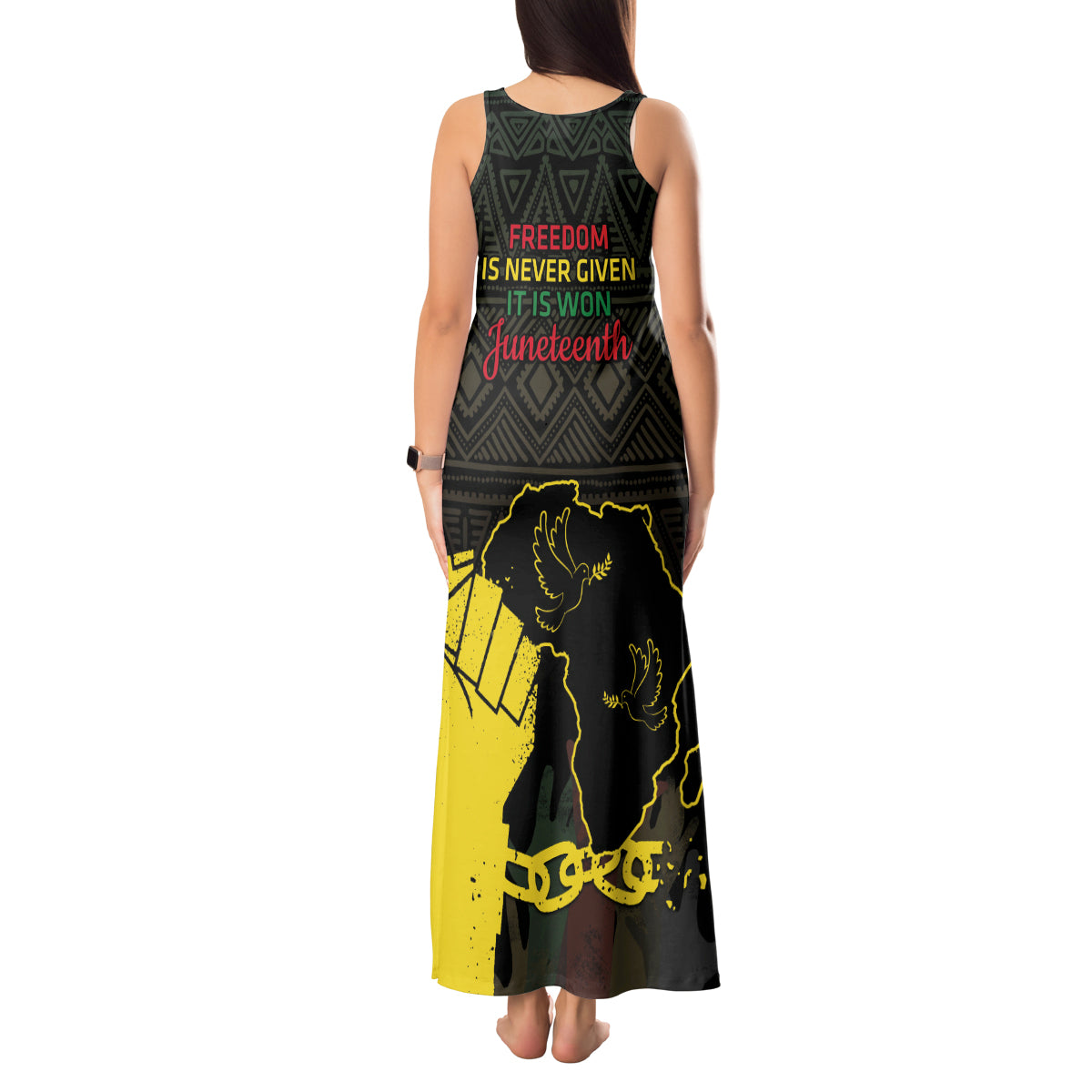 Juneteenth Freedom Day Tank Maxi Dress 1865 Black Independence African Pattern - Wonder Print Shop