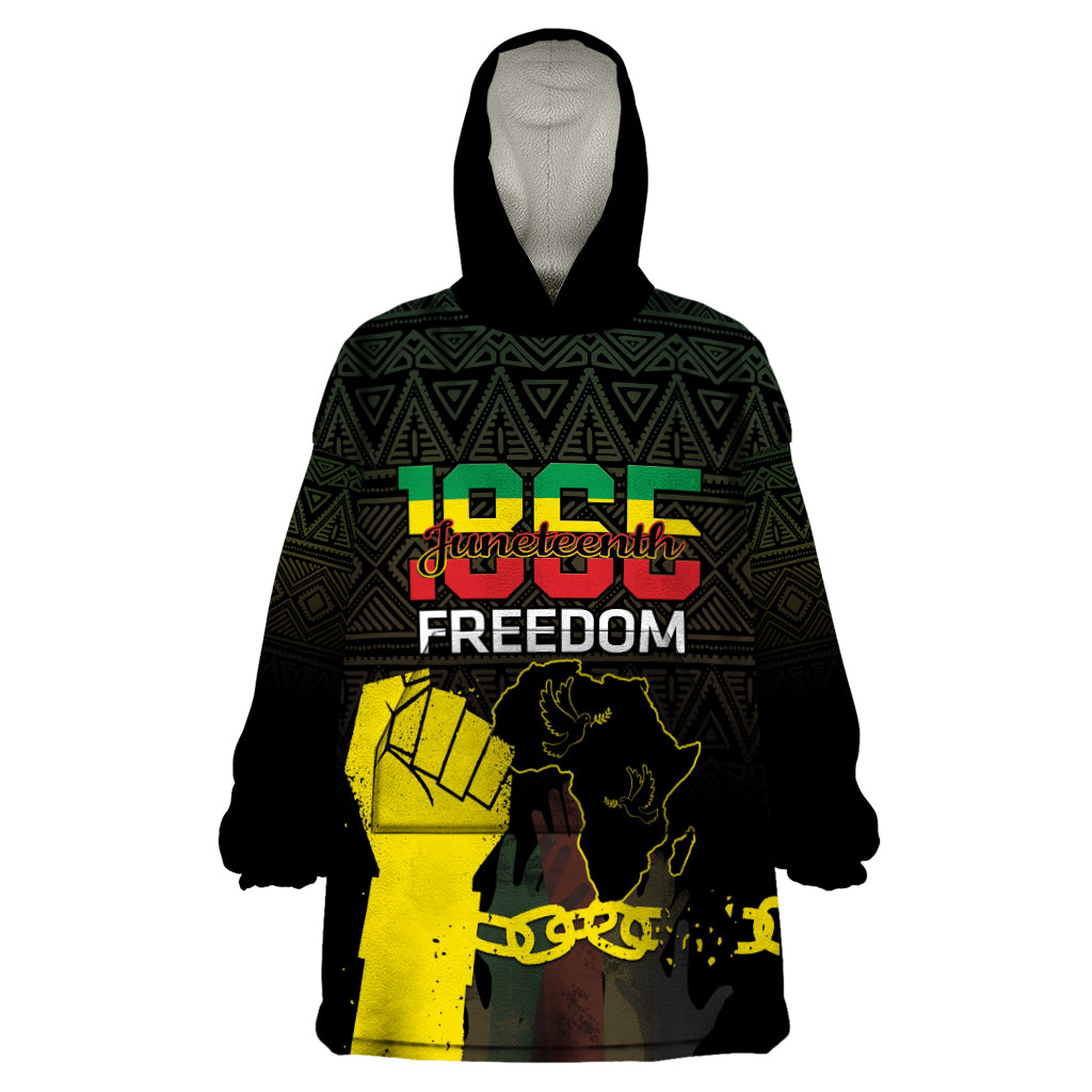 Juneteenth Freedom Day Wearable Blanket Hoodie 1865 Black Independence African Pattern - Wonder Print Shop