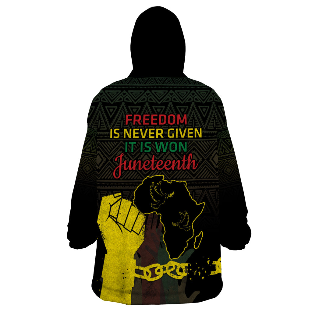 Juneteenth Freedom Day Wearable Blanket Hoodie 1865 Black Independence African Pattern - Wonder Print Shop