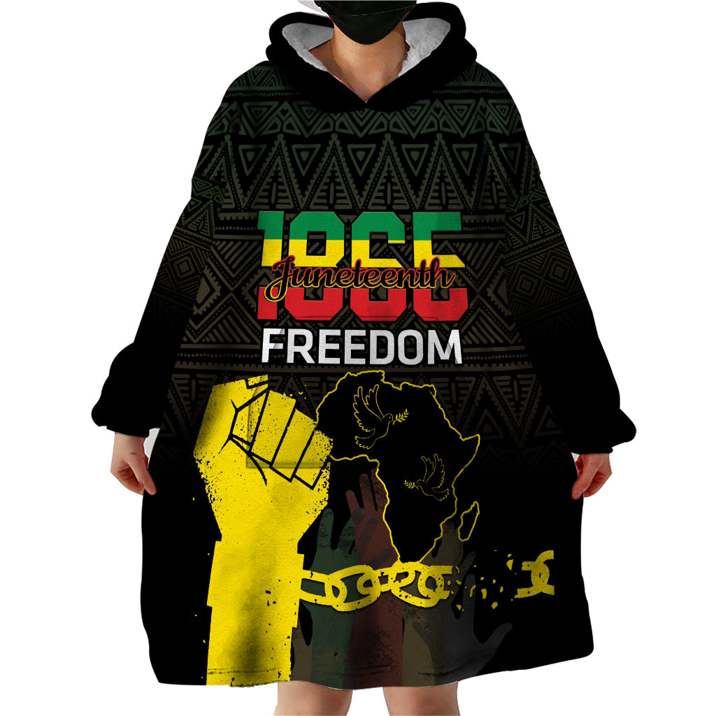 Juneteenth Freedom Day Wearable Blanket Hoodie 1865 Black Independence African Pattern - Wonder Print Shop