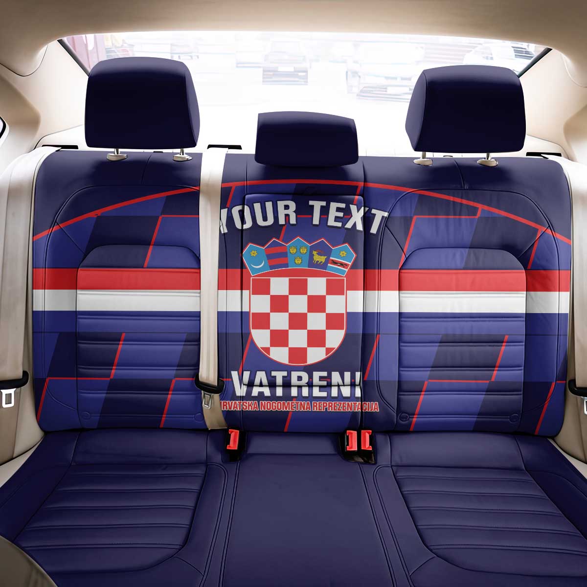 Custom Croatia Football Back Car Seat Cover Come On Vatreni Checkerboard Style