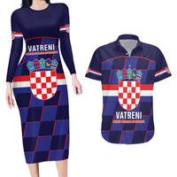 Custom Croatia Football Couples Matching Long Sleeve Bodycon Dress and Hawaiian Shirt Come On Vatreni Checkerboard Style
