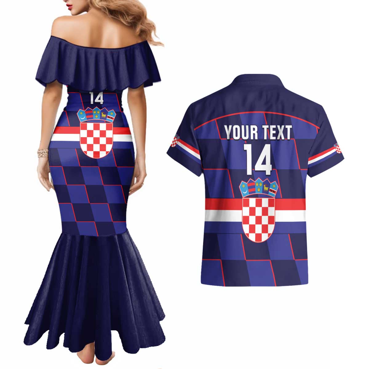 Custom Croatia Football Couples Matching Mermaid Dress and Hawaiian Shirt Come On Vatreni Checkerboard Style