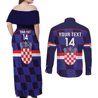 Custom Croatia Football Couples Matching Off Shoulder Maxi Dress and Long Sleeve Button Shirt Come On Vatreni Checkerboard Style