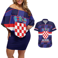 Custom Croatia Football Couples Matching Off Shoulder Short Dress and Hawaiian Shirt Come On Vatreni Checkerboard Style