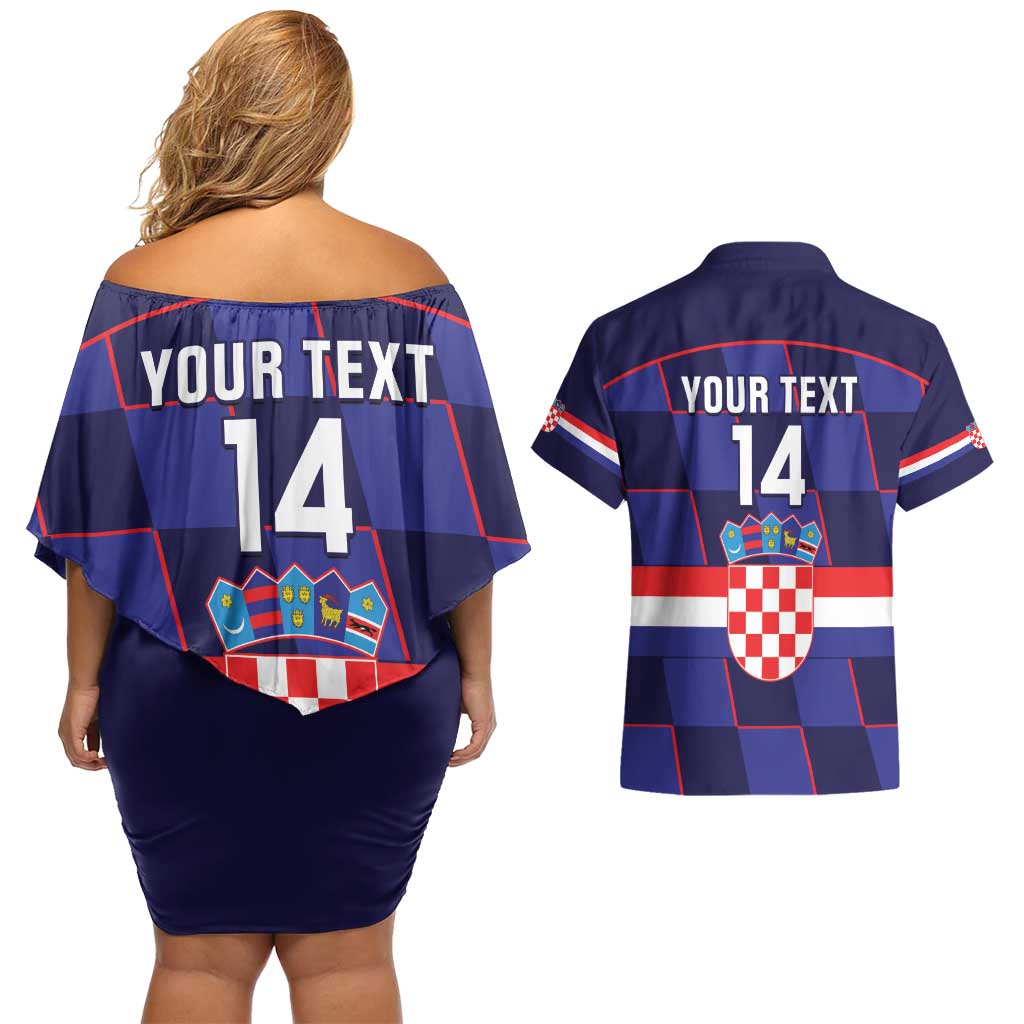 Custom Croatia Football Couples Matching Off Shoulder Short Dress and Hawaiian Shirt Come On Vatreni Checkerboard Style