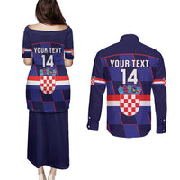 Custom Croatia Football Couples Matching Puletasi and Long Sleeve Button Shirt Come On Vatreni Checkerboard Style