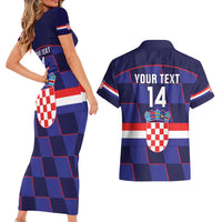 Custom Croatia Football Couples Matching Short Sleeve Bodycon Dress and Hawaiian Shirt Come On Vatreni Checkerboard Style